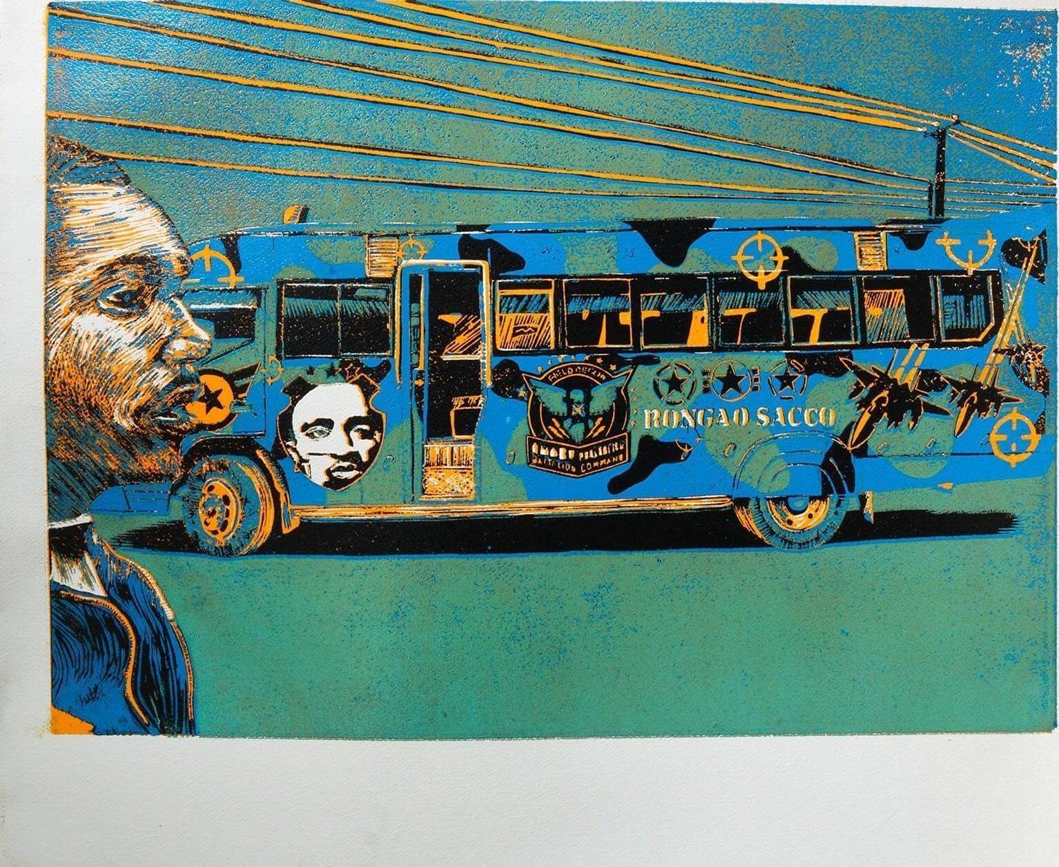 Kifaru II Blue matatu art print by Dennis Muraguri
