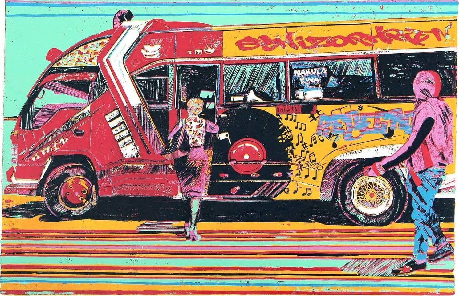 Schizophrenic Red matatu art print by Dennis Muraguri