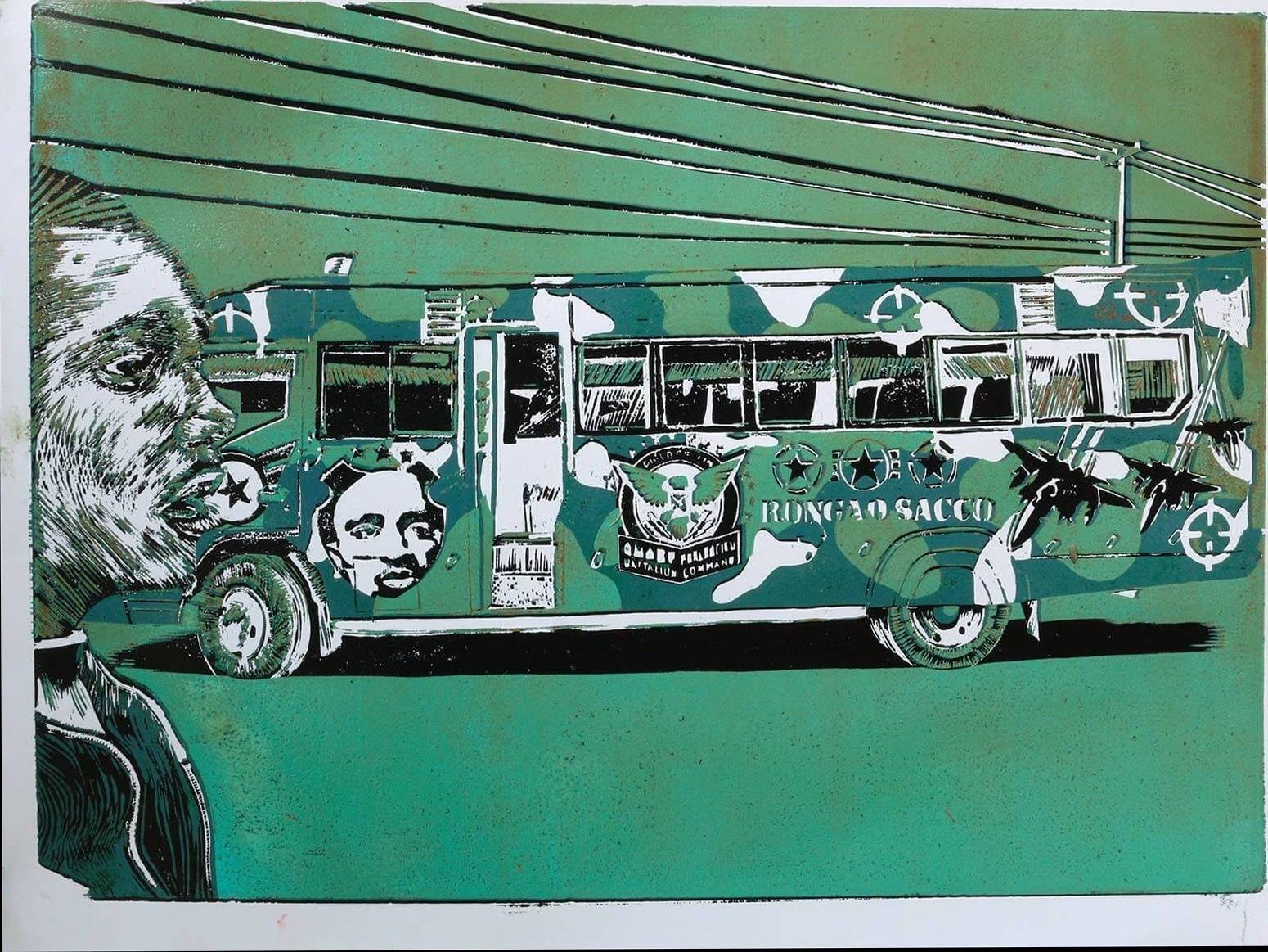 Kifaru II Green matatu art print by Dennis Muraguri