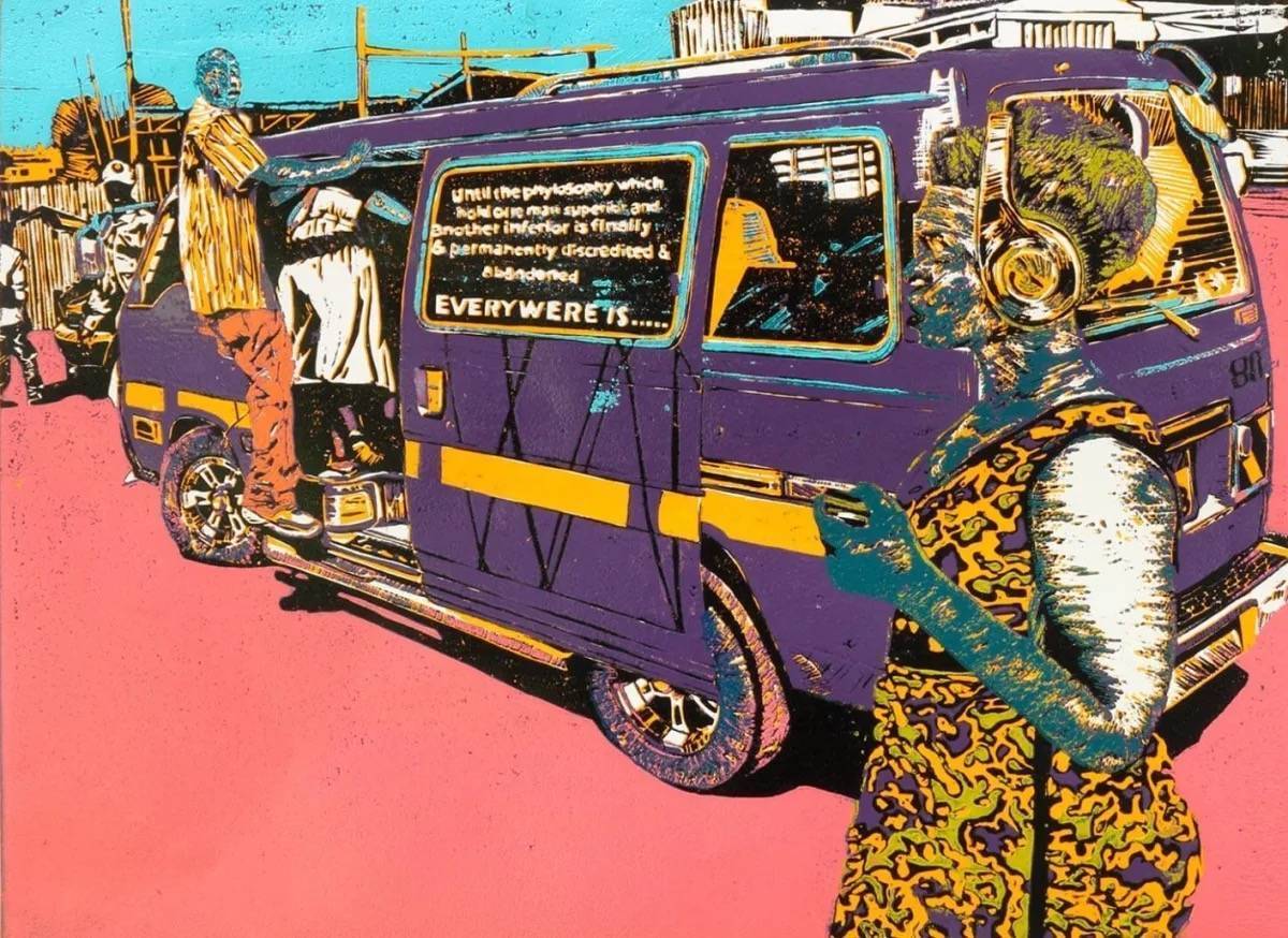 Alpine Route 100 purple matatu art print by Dennis Muraguri
