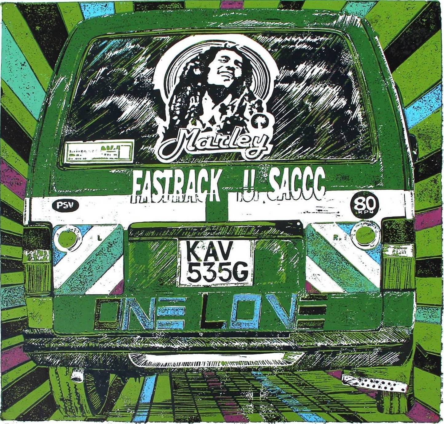 Marley Green matatu art print by Dennis Muraguri