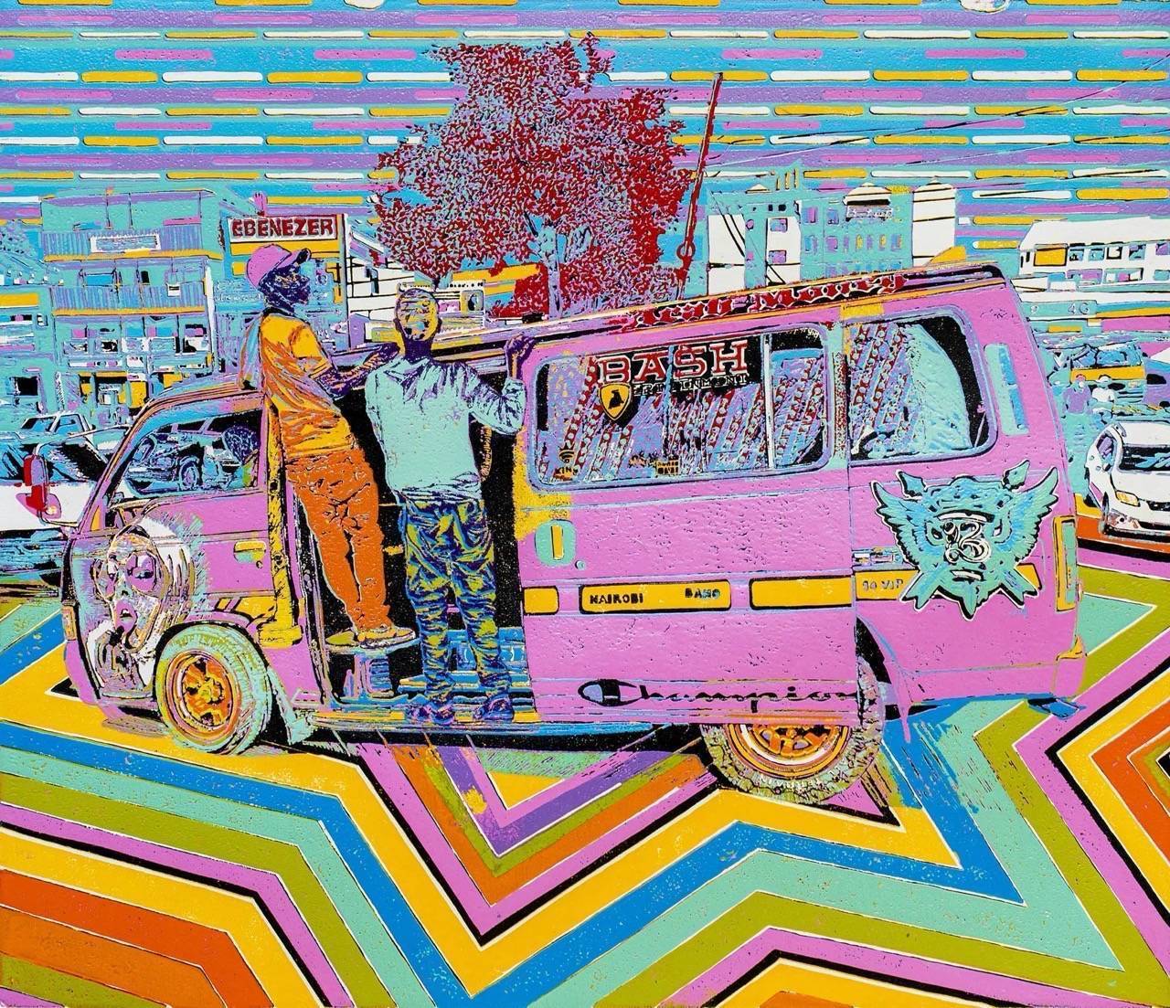 Bash II - Kacose Sacco pink matatu art print by Dennis Muraguri