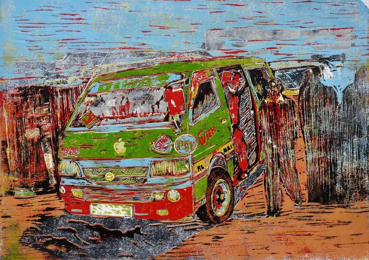 Divas - Route 125 green matatu art print by Dennis Muraguri