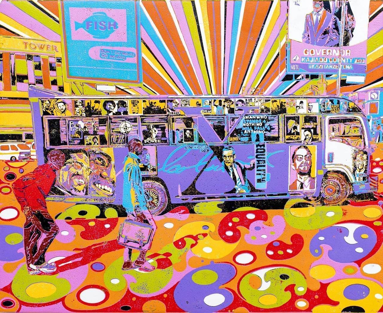 Malcolm X - Ngong Sacco turquoise matatu art print by Dennis Muraguri