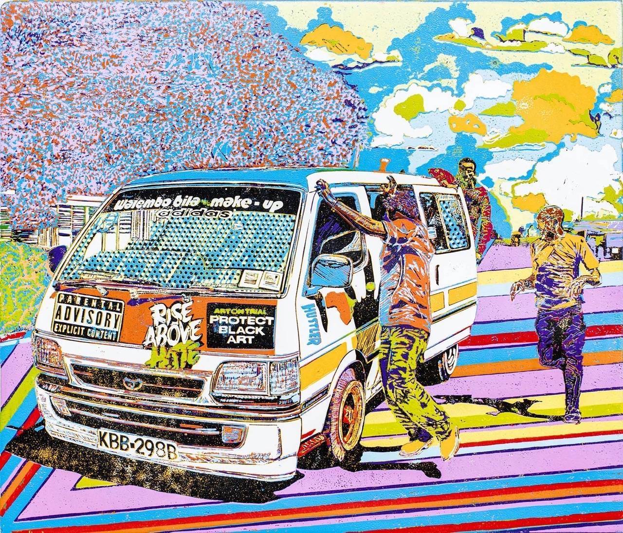 Warembo Bila Make-up turquoise matatu art print by Dennis Muraguri