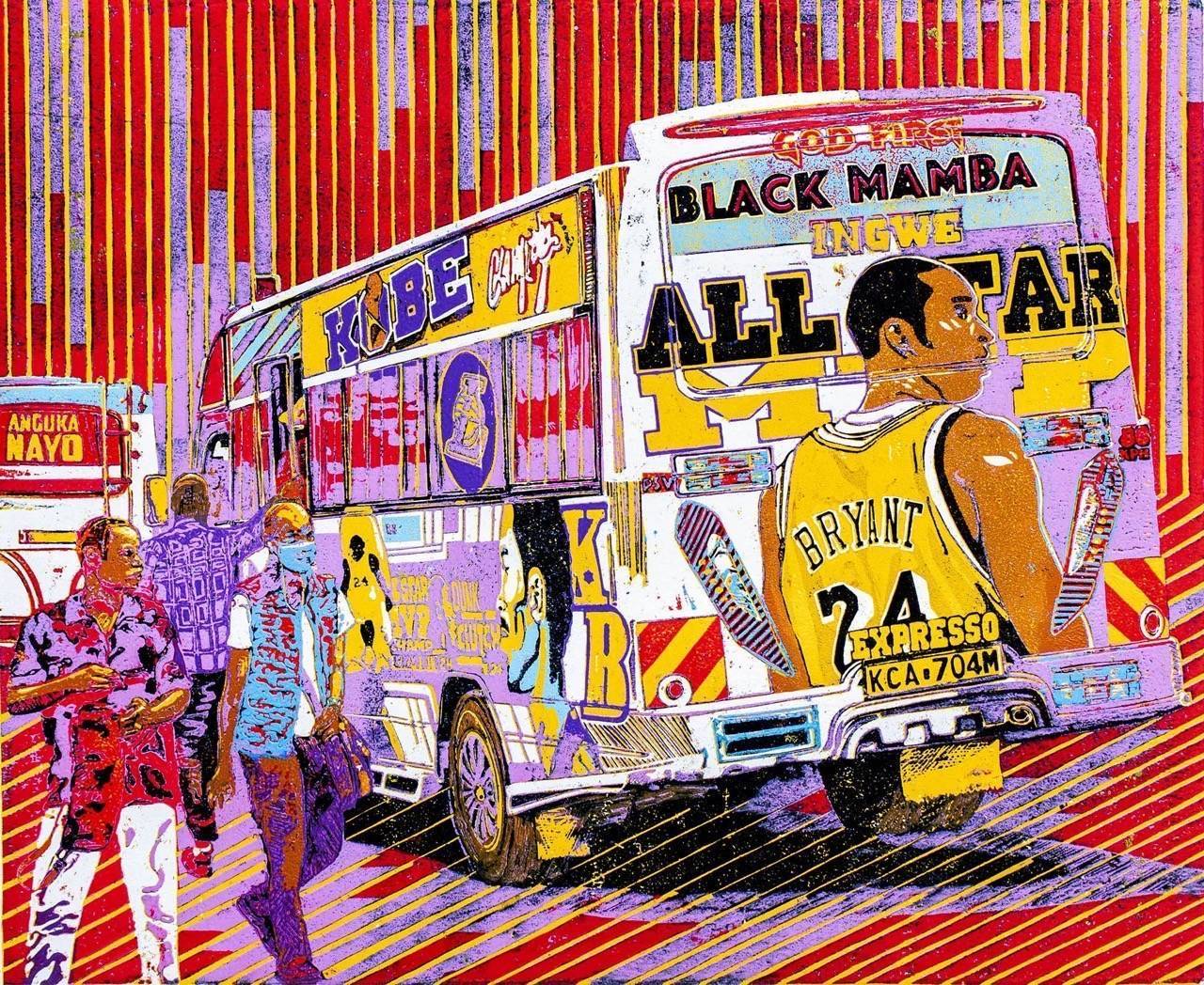 Kobe - Expresso Sacco burgundy matatu art print by Dennis Muraguri