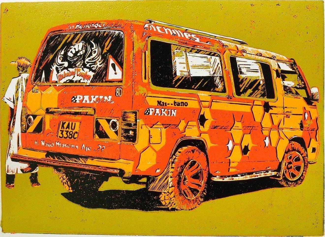 Jah Messenger Orange matatu art print by Dennis Muraguri