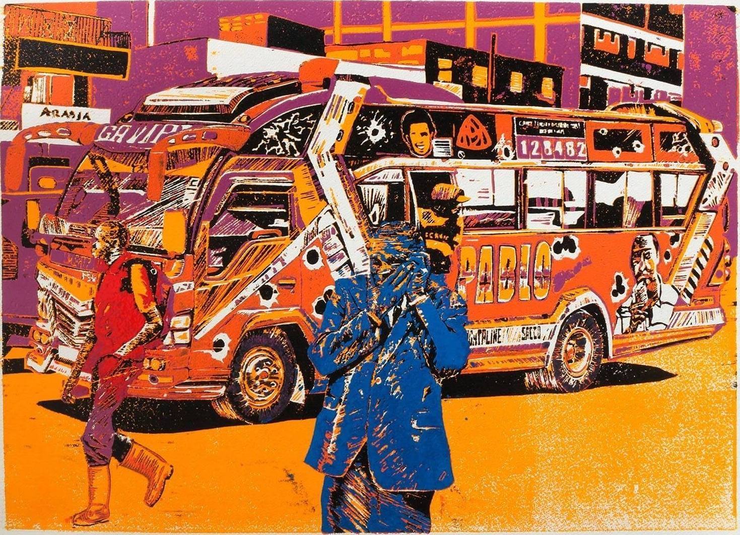 Pablo Orange matatu art print by Dennis Muraguri