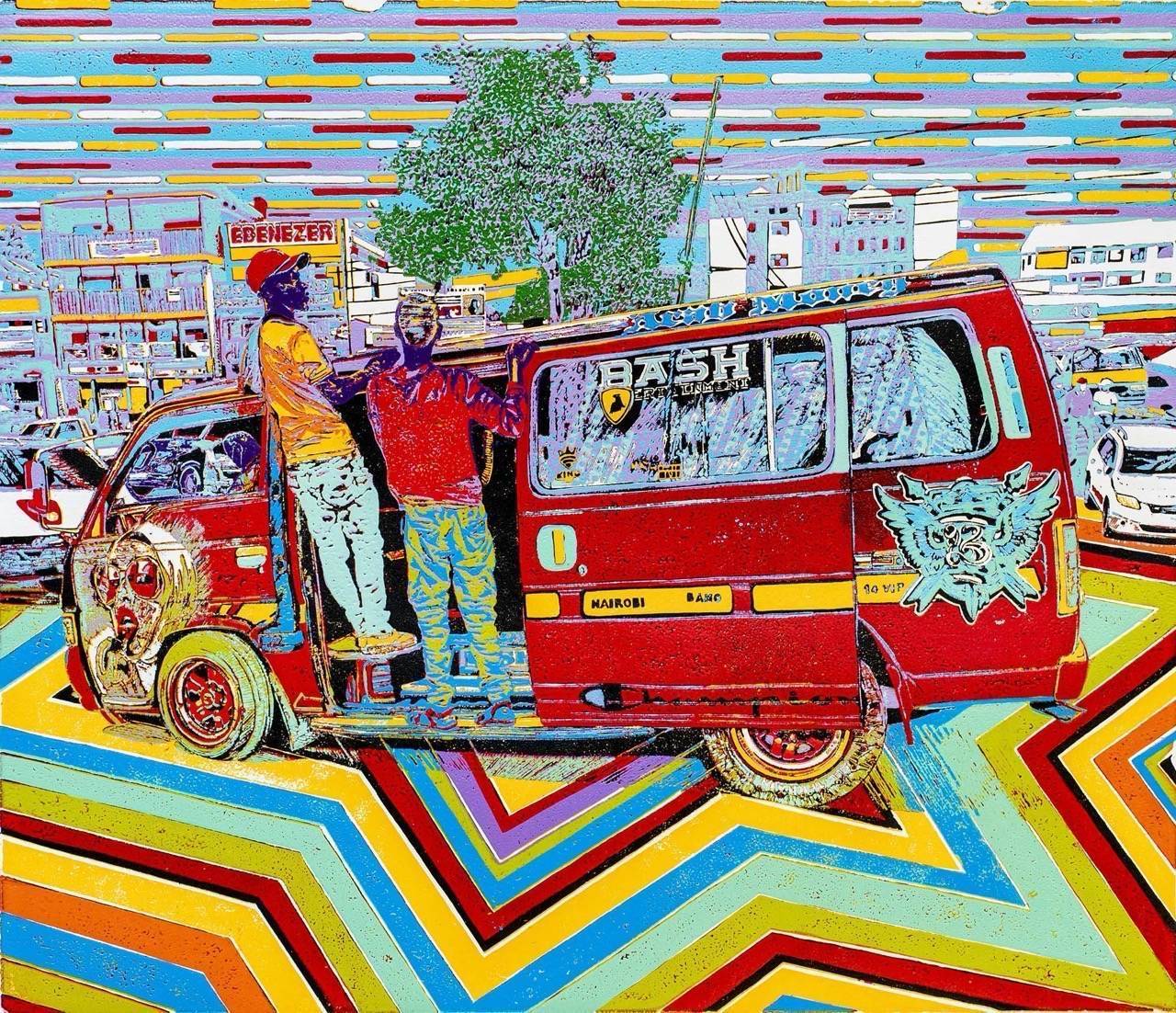 Bash II - Kacose Sacco light-burgundy matatu art print by Dennis Muraguri