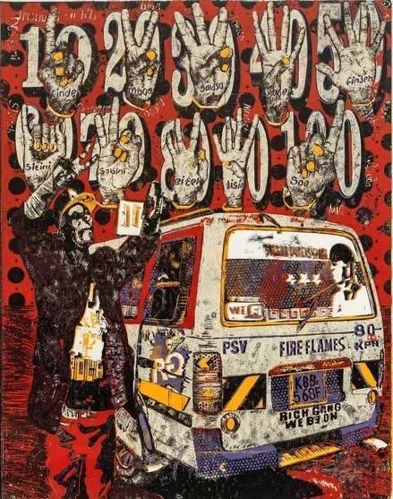 Beba Bei red matatu art print by Dennis Muraguri
