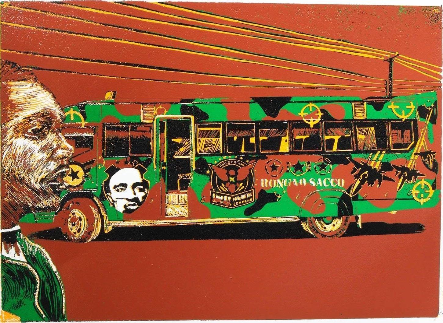 Kifaru II Brown matatu art print by Dennis Muraguri