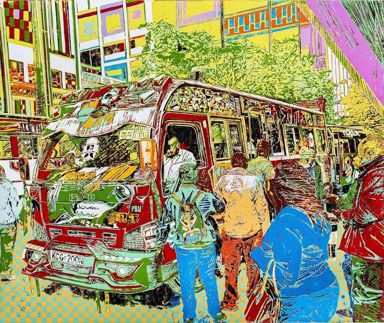 Minion - Ebet Sacco red matatu art print by Dennis Muraguri