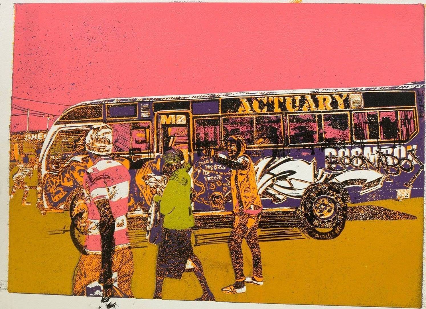 Boom Box Purple matatu art print by Dennis Muraguri