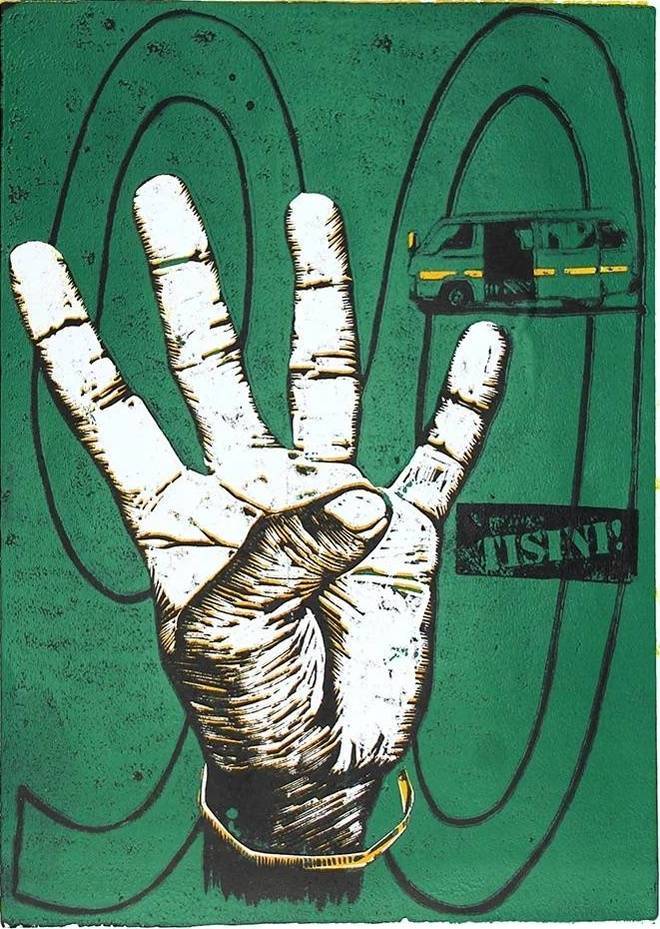 Beba Tisini! green matatu art print by Dennis Muraguri