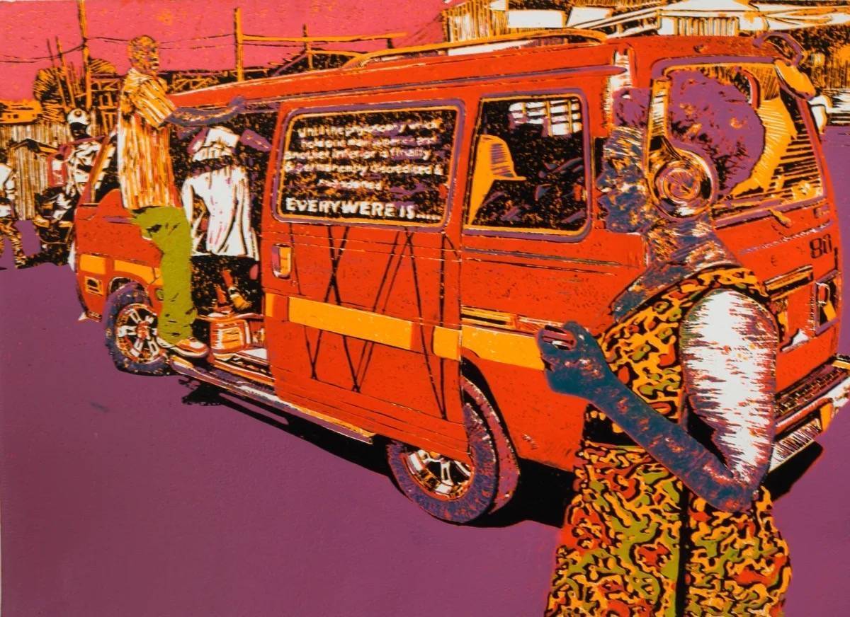 Alpine Route 100 orange matatu art print by Dennis Muraguri