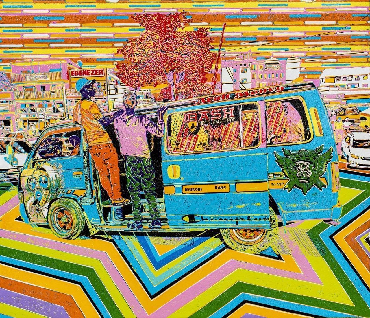 Bash II - Kacose Sacco blue matatu art print by Dennis Muraguri