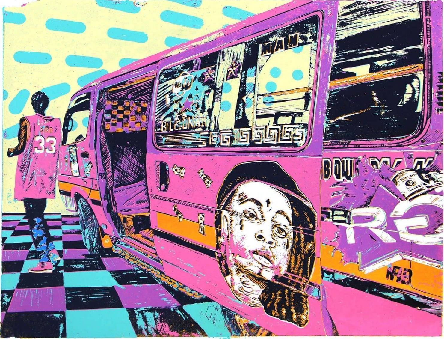 Rich Gang Pink matatu art print by Dennis Muraguri