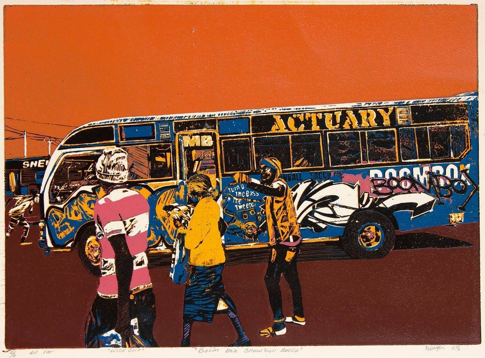 Boom Box Blue matatu art print by Dennis Muraguri