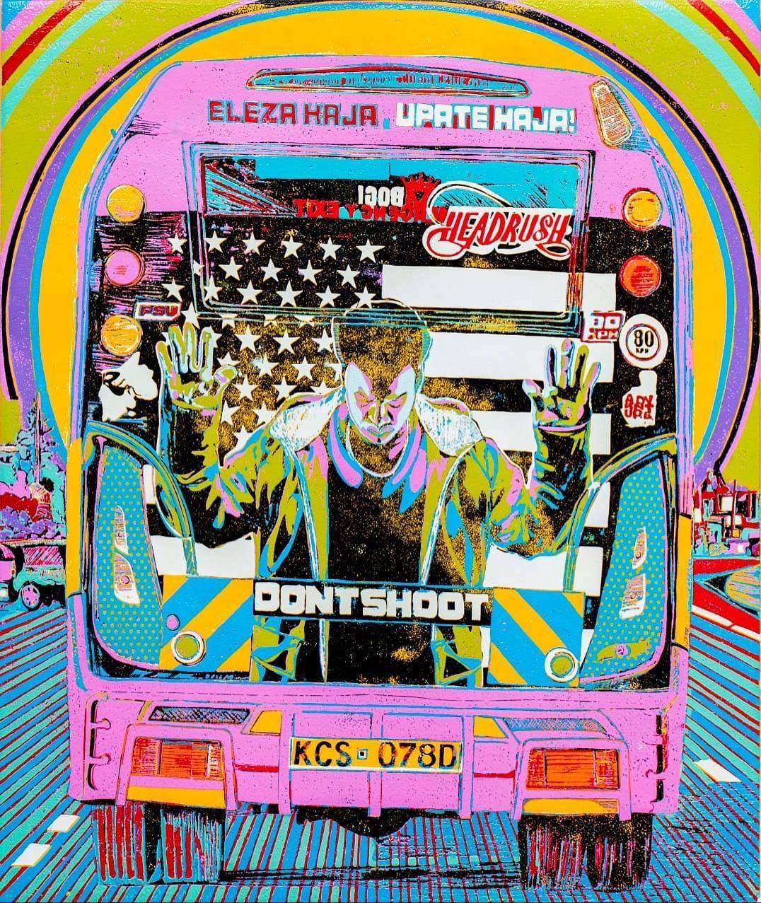 Don't Shoot! Pink matatu art print by Dennis Muraguri