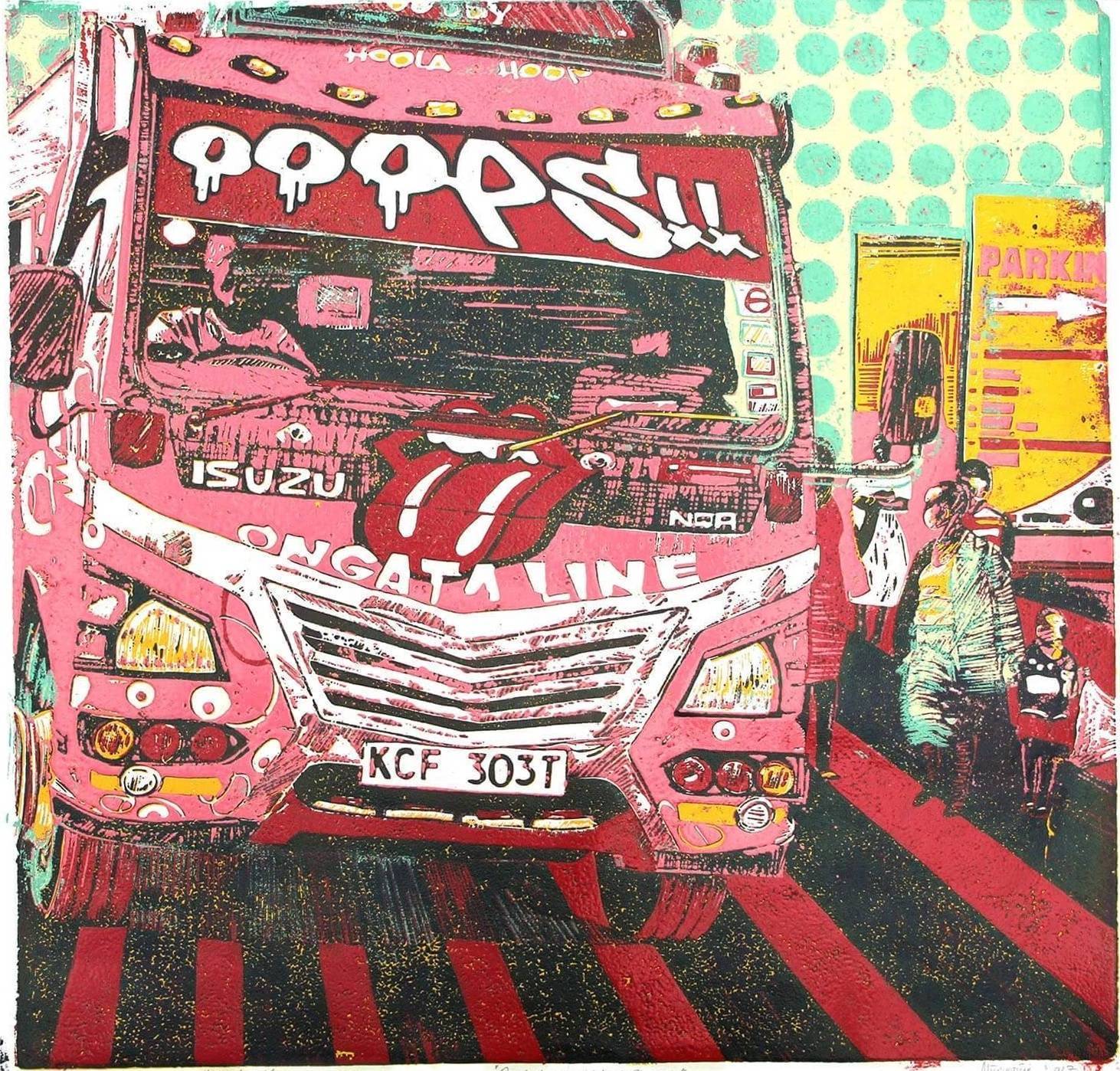 Ooops Red matatu art print by Dennis Muraguri