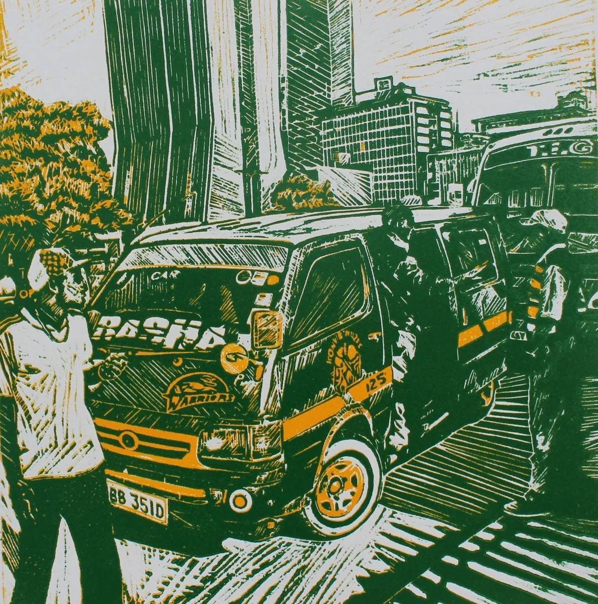 Rasha - Route 125 green matatu art print by Dennis Muraguri
