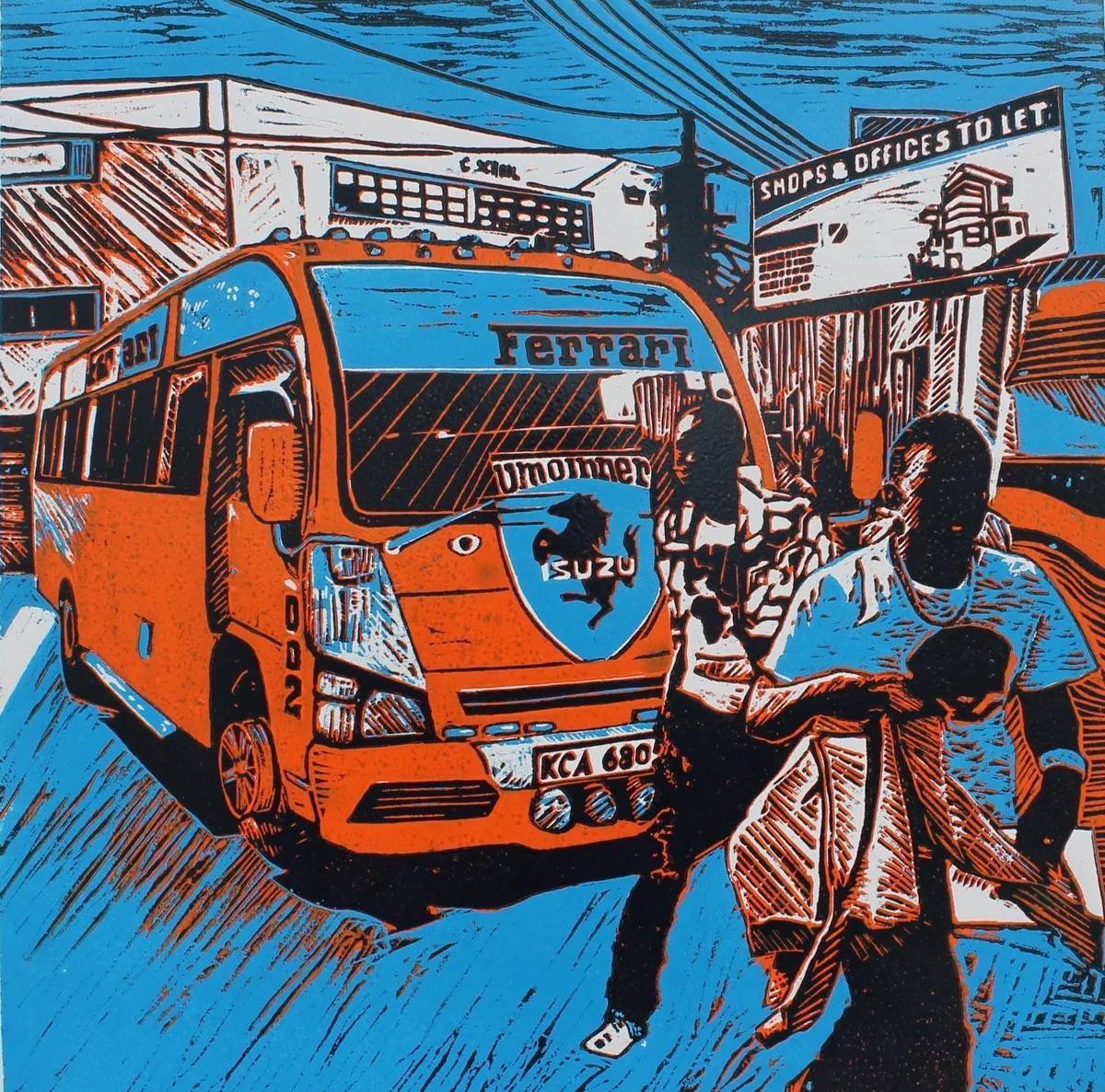 Ferrari - Umoinner Sacco orange matatu art print by Dennis Muraguri