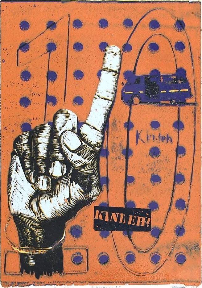Beba Kindeh! orange matatu art print by Dennis Muraguri
