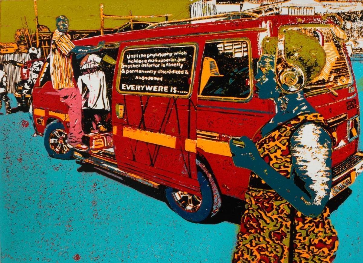 Alpine Route 100 red matatu art print by Dennis Muraguri