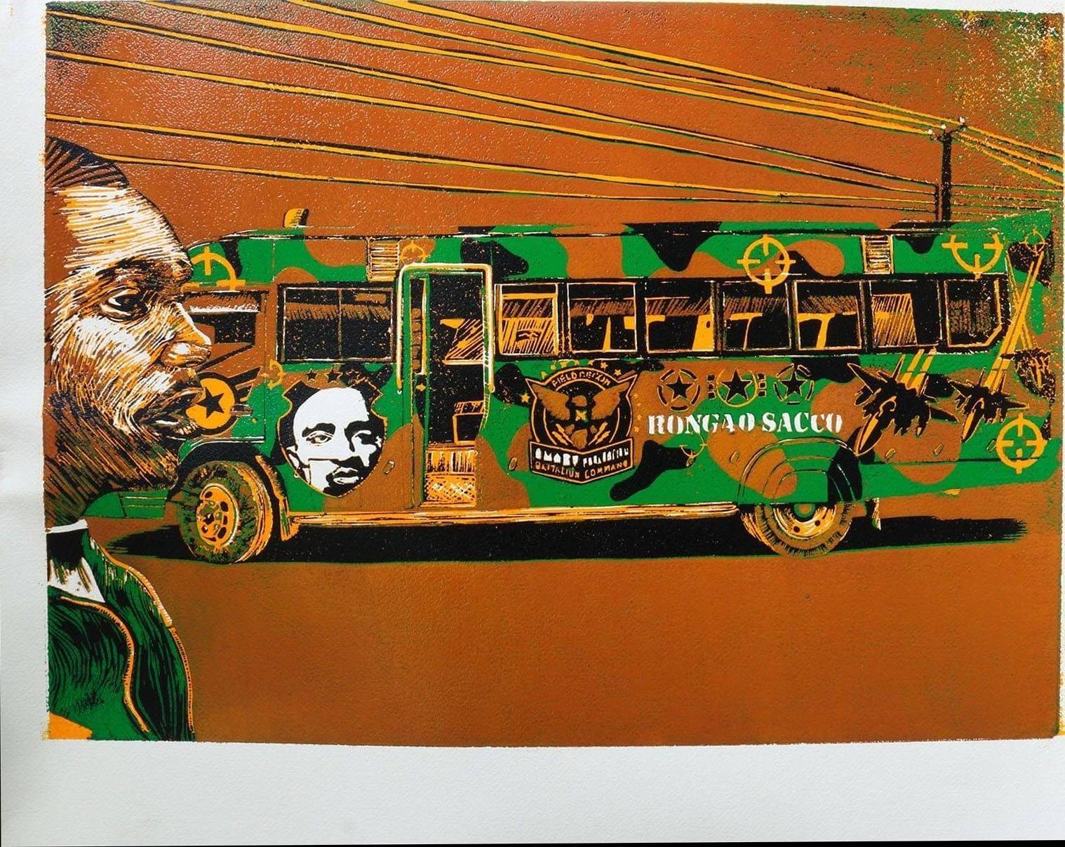 Kifaru II Orange matatu art print by Dennis Muraguri