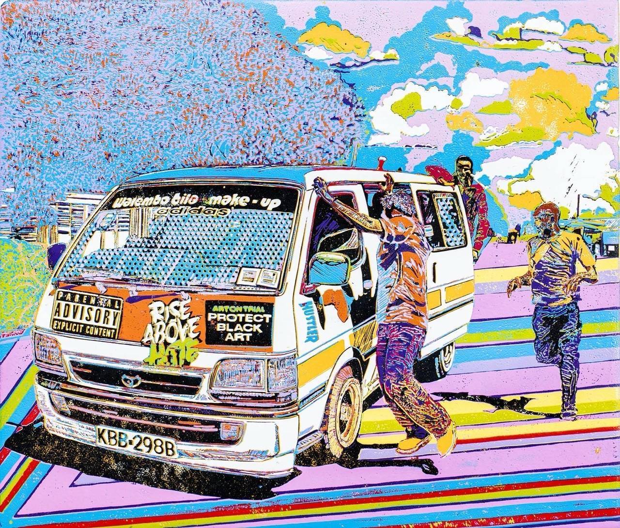 Warembo Bila Make-up pink matatu art print by Dennis Muraguri