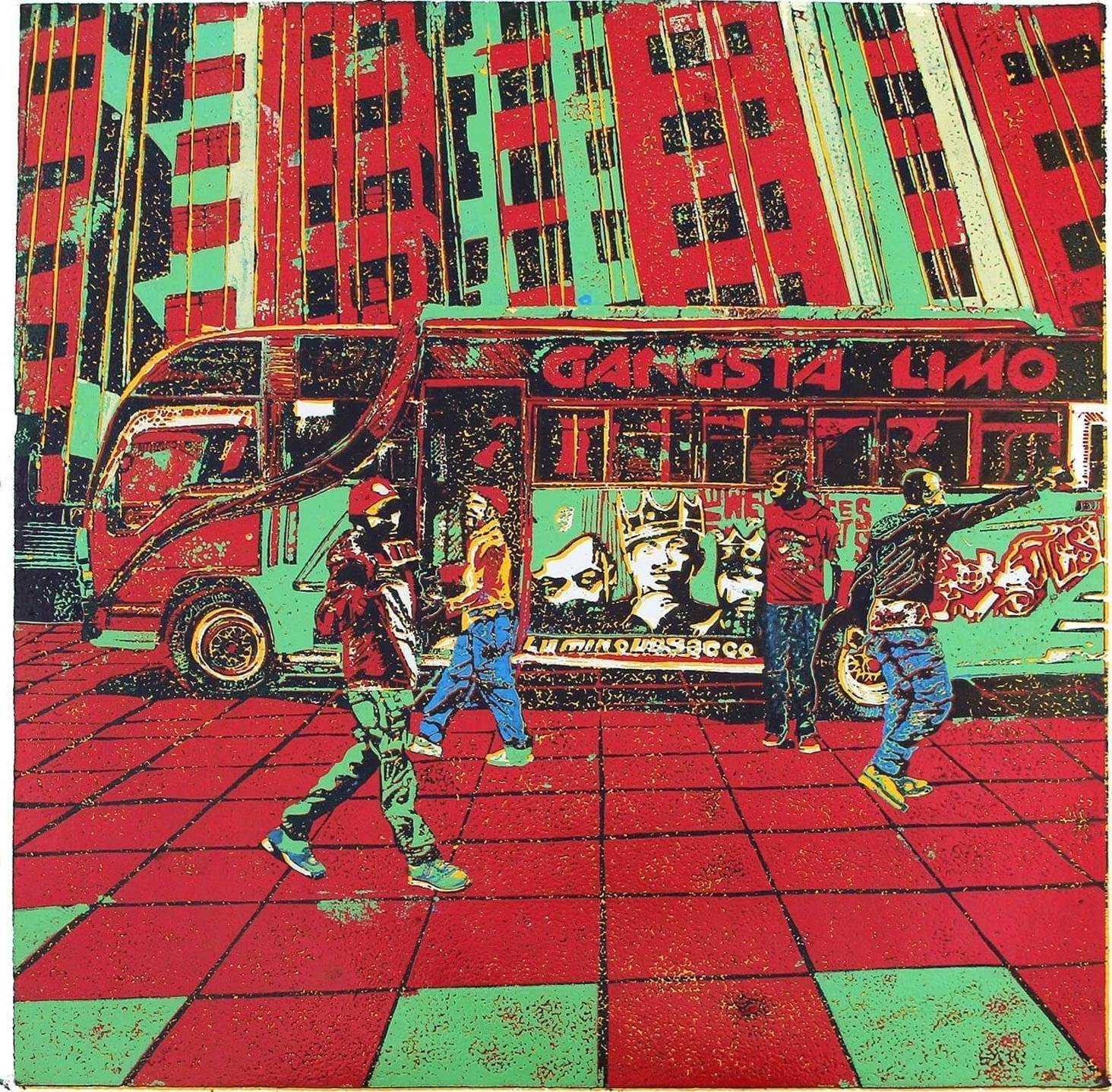 Gangsta Limo [Square Format] Red matatu art print by Dennis Muraguri