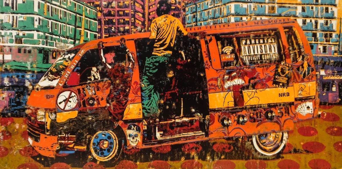 Kudandia orange matatu art print by Dennis Muraguri