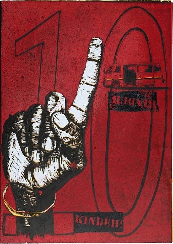 Beba Kindeh! red matatu art print by Dennis Muraguri
