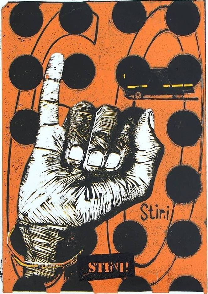 Beba Stini! orange matatu art print by Dennis Muraguri