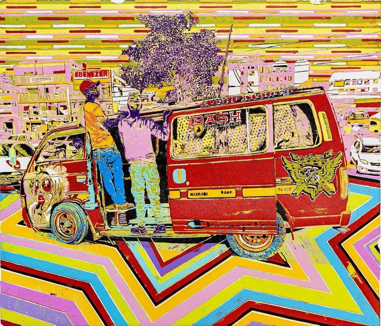 Bash II - Kacose Sacco ornage matatu art print by Dennis Muraguri