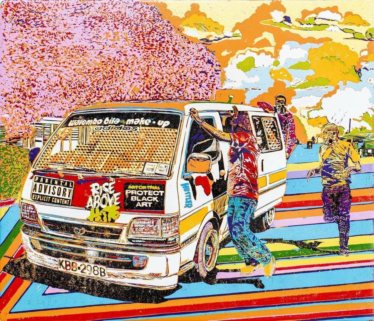 Warembo Bila Make-up red matatu art print by Dennis Muraguri