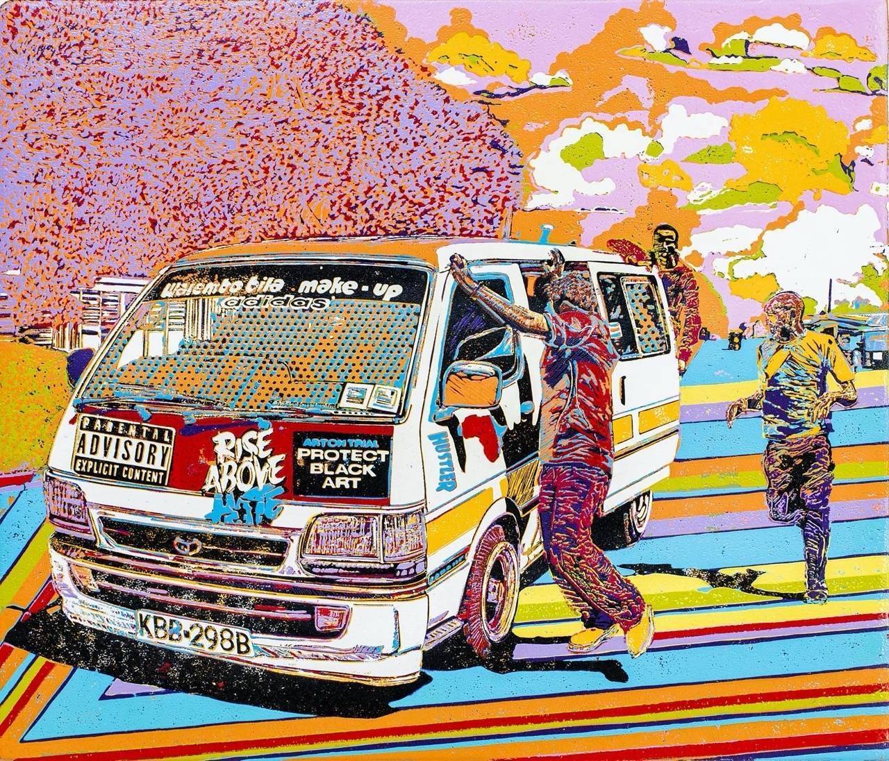 Warembo Bila Make-up orange matatu art print by Dennis Muraguri