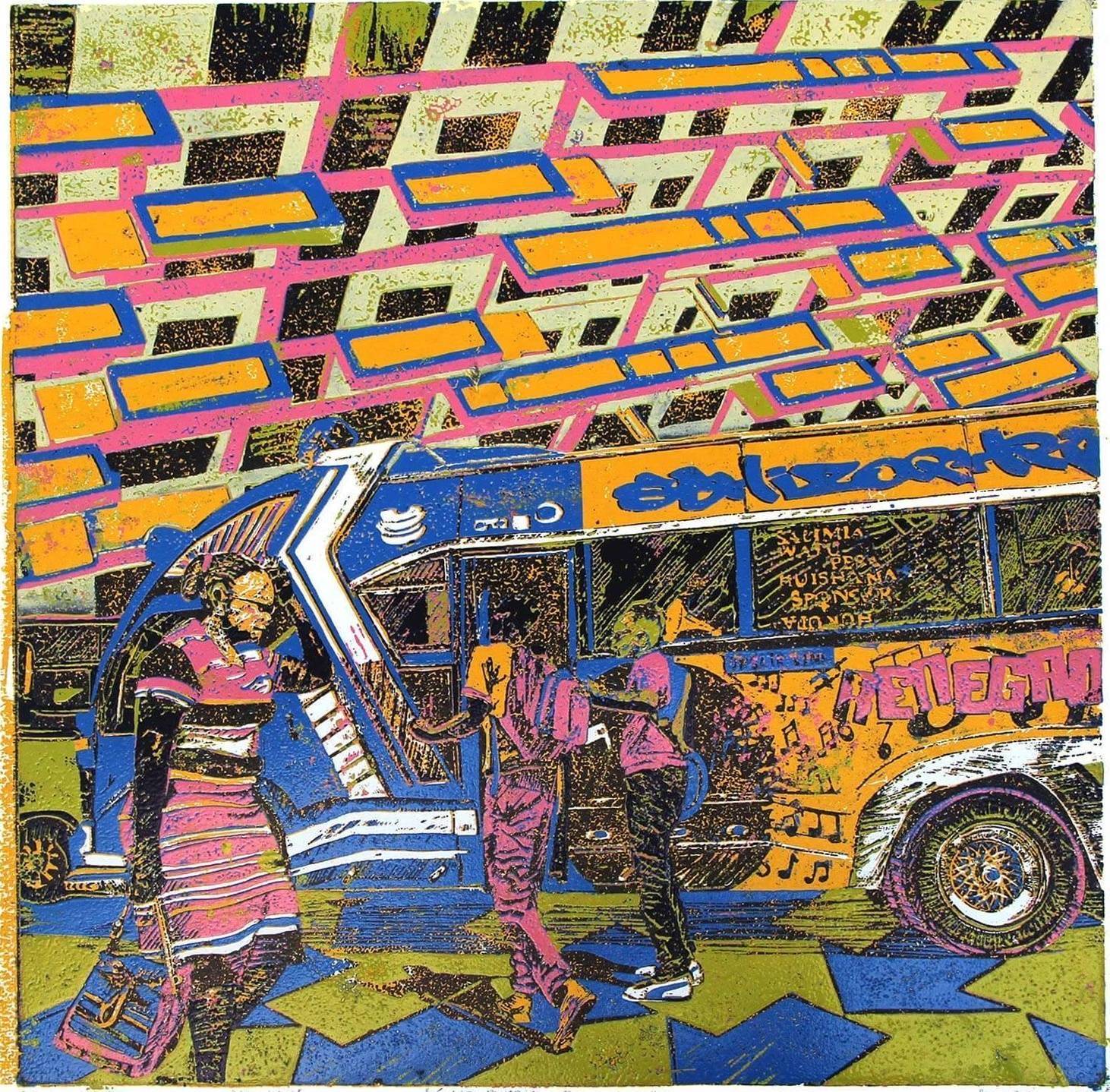 Schizophrenic [Square Format] Blue matatu art print by Dennis Muraguri