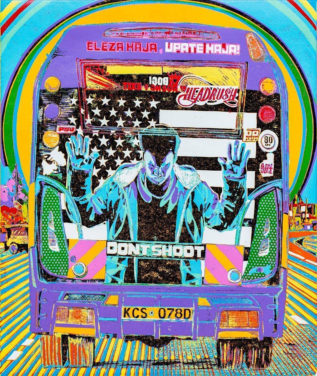Don't Shoot! Purple matatu art print by Dennis Muraguri