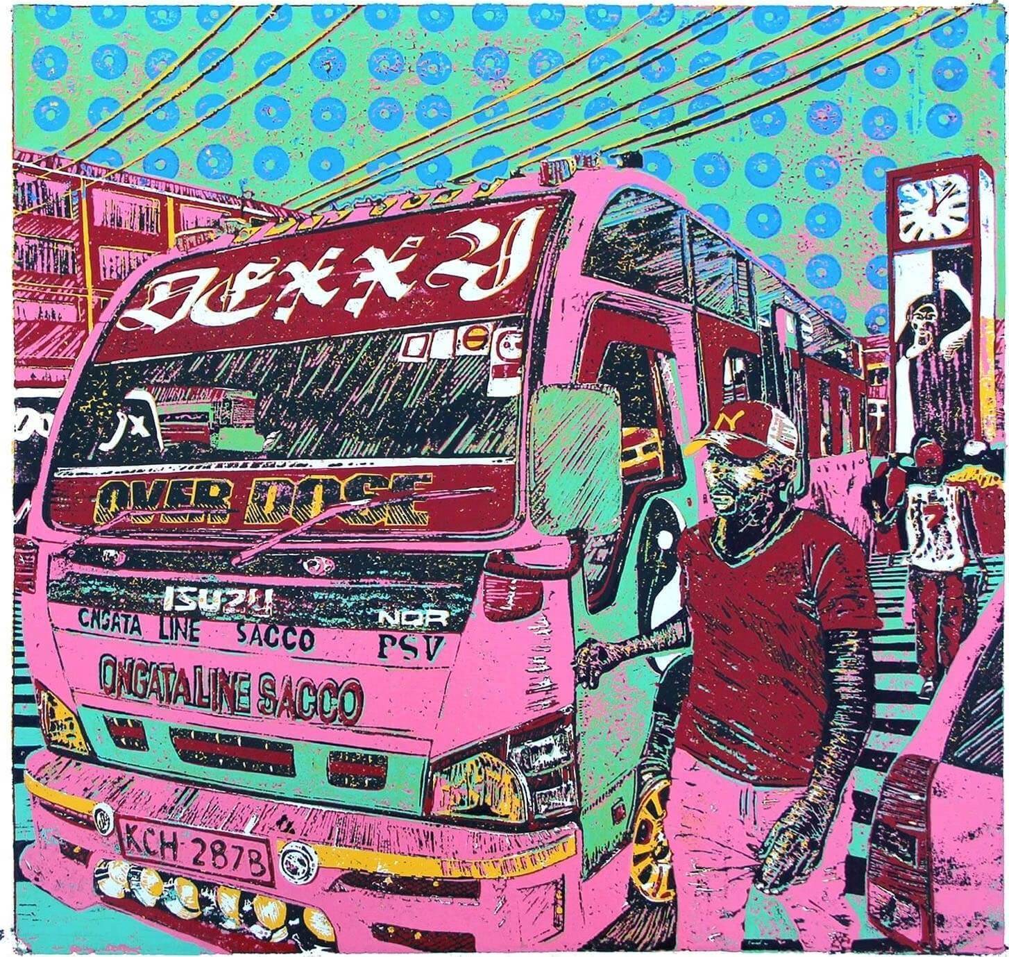Dexxy Burgundy matatu art print by Dennis Muraguri