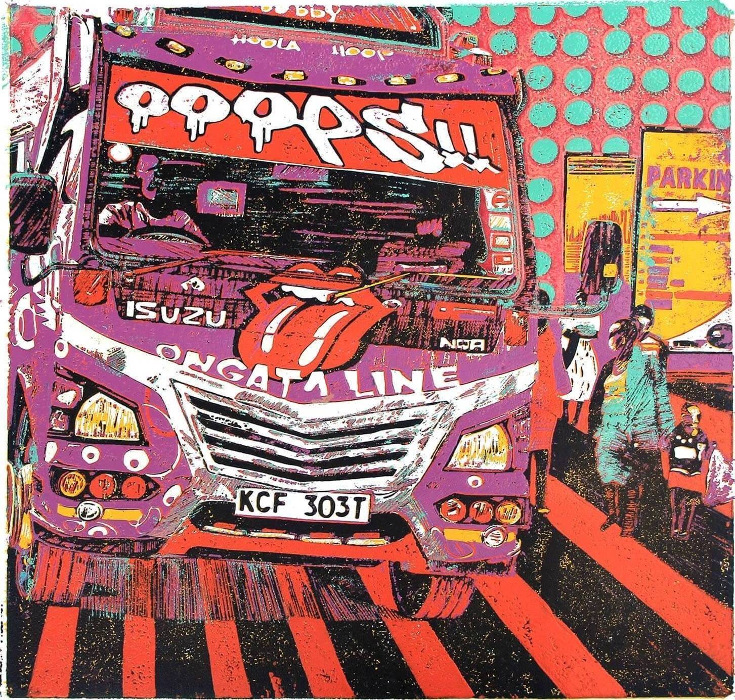 Ooops Orange matatu art print by Dennis Muraguri