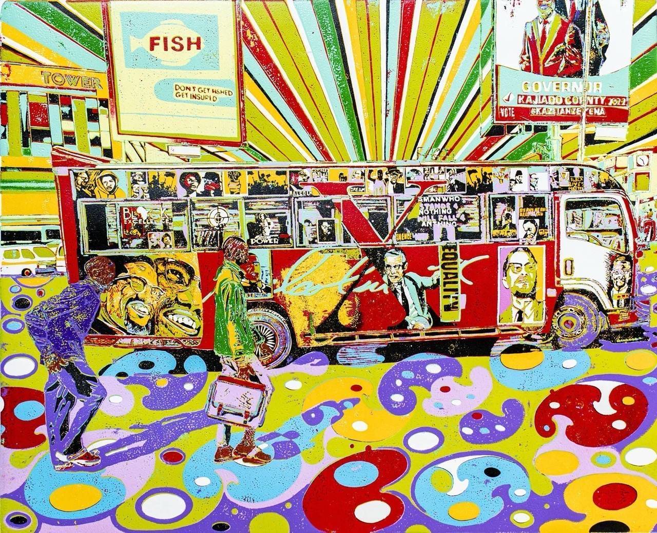 Malcolm X - Ngong Sacco red matatu art print by Dennis Muraguri