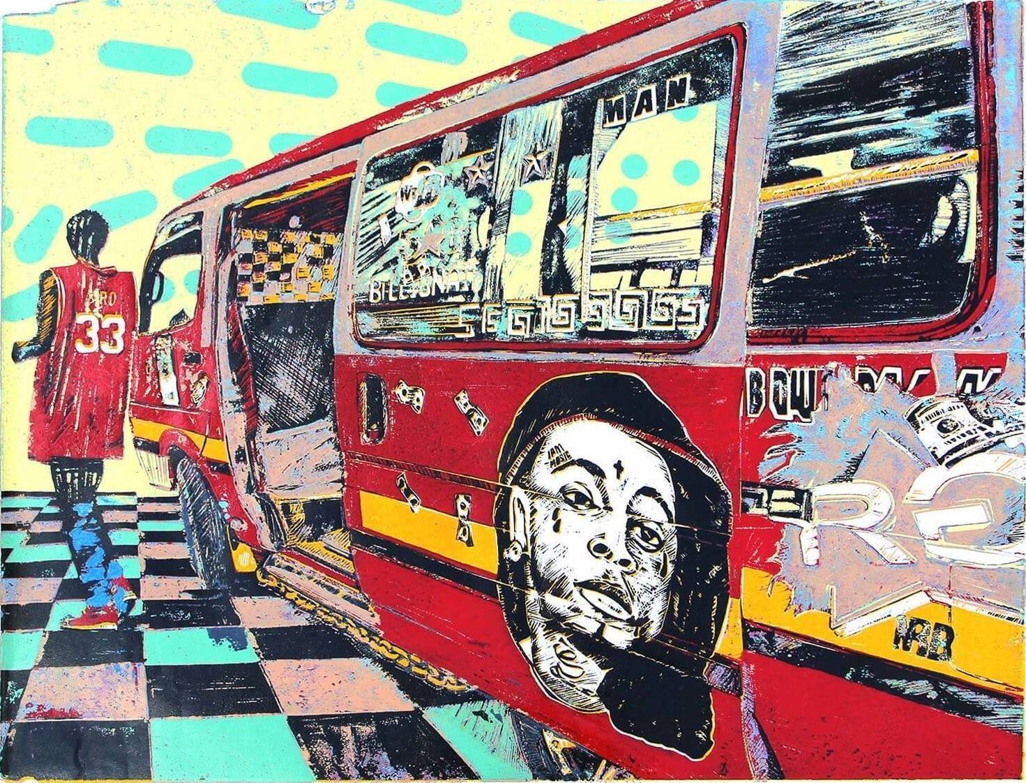 Rich Gang Burgundy matatu art print by Dennis Muraguri